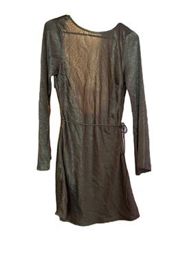 12th Tribe Black Long-Sleeve Sheer Waist-Tie Dress